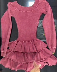 Long-Sleeved Ruffled Slim Fitted Dress