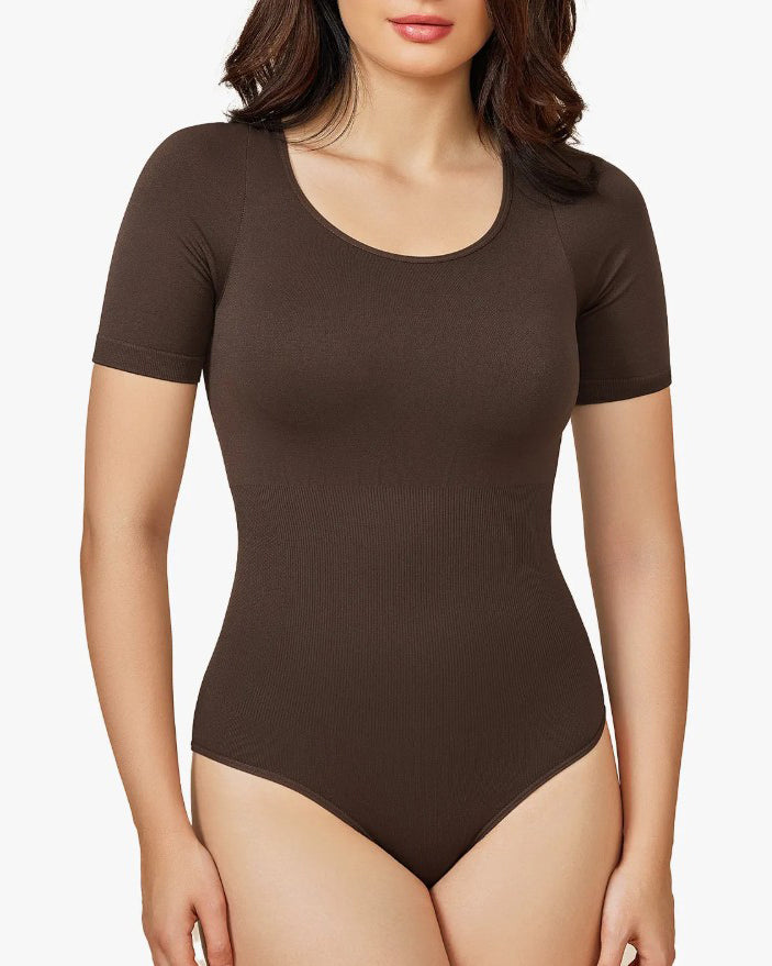 Round Neck Short Sleeve Slimming Shaping Thong Bodysuit