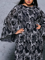 Plus Flared Sleeve Printed Split Dress