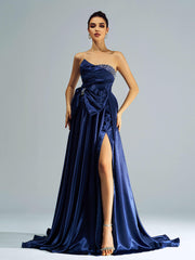 Bowknot Ruched Beaded Evening Dress GZ60067