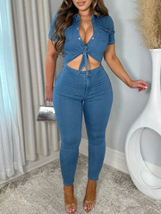 Skinny One Piece Romper Denim Jumpsuit