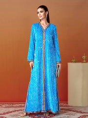 V-neck Long Sleeve Sequin Split Dress
