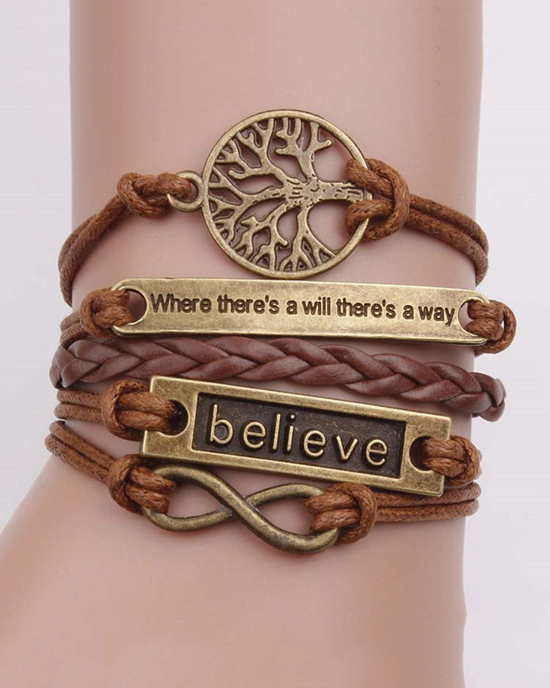 1pc Braided Leather Bracelet With Tree Of Life