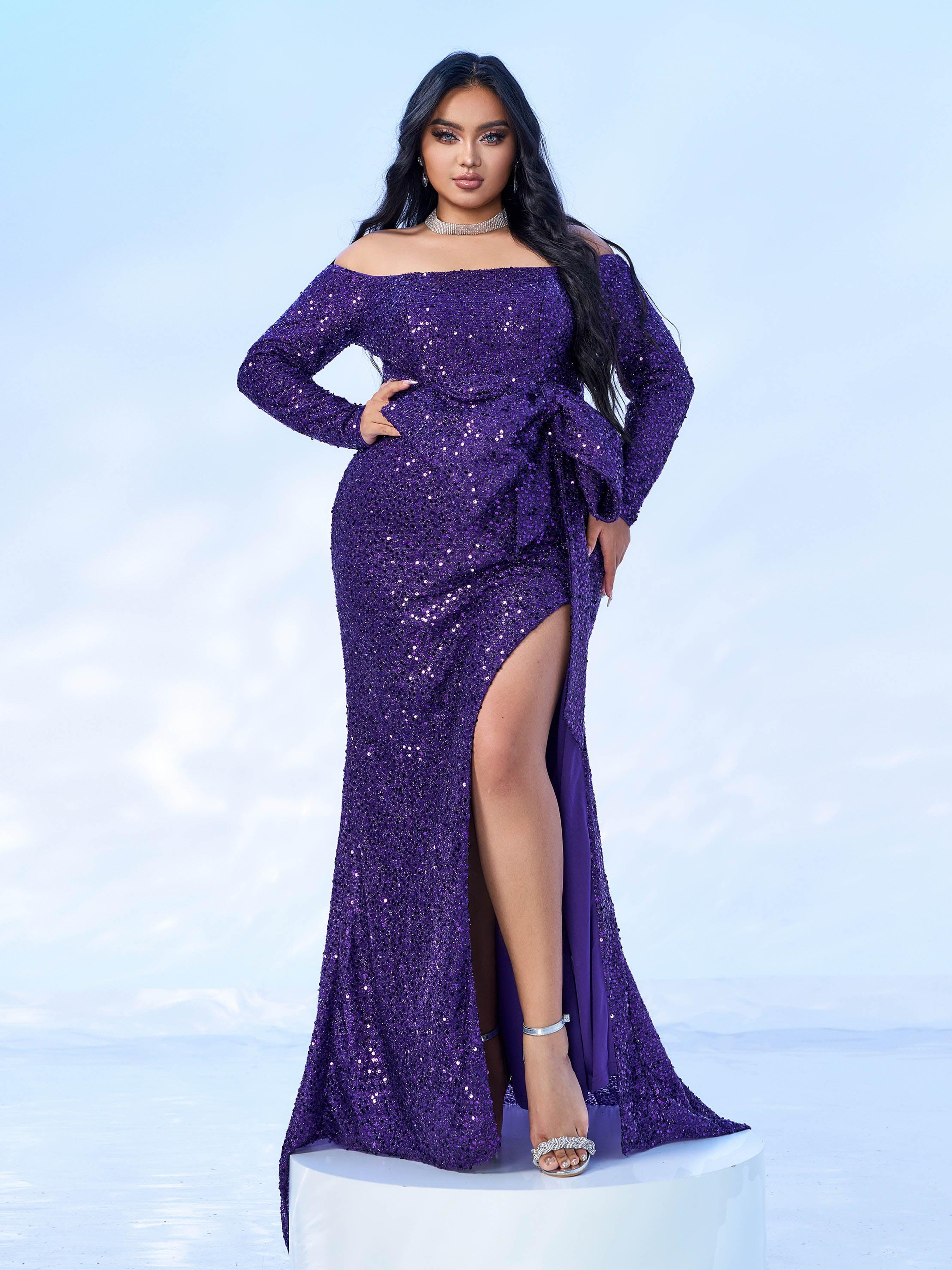 Plus Size Bow Knot Split Formal Dress
