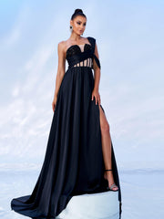 Black One Shoulder Corset Backless Evening dress