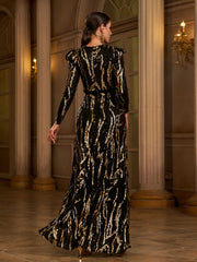 Maxi Sequin Formal Dress With Belt Bow Tie