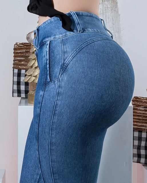Butt-Enhancing Double-Breasted Skinny Jeans