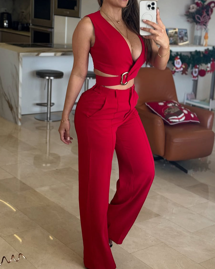 Sleeveless Wide Leg Pants 2-Piece Set