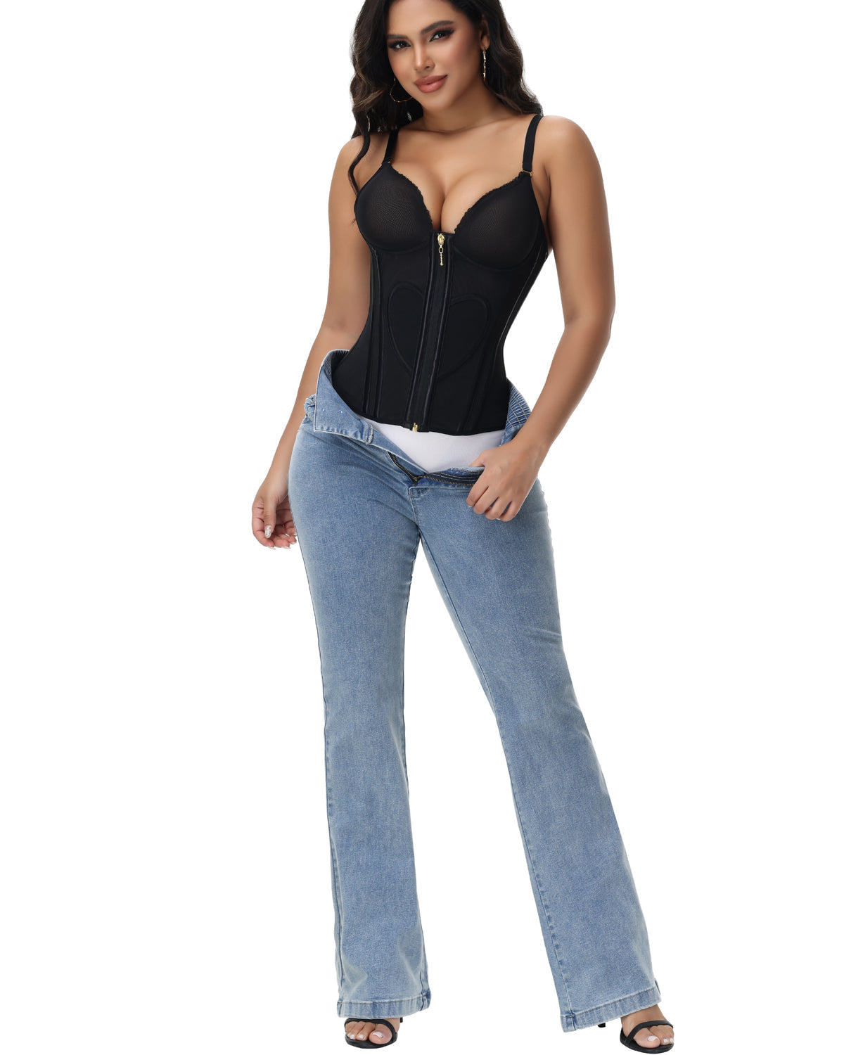 Heart Shape Tummy Control Compression Tanks Corset Waist Trainer Body Shaper with Zipper