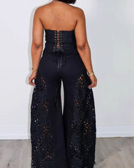 Lace Tube Top Trousers Suit