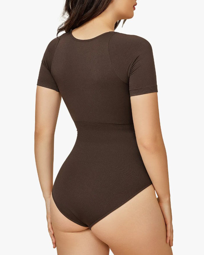 Round Neck Short Sleeve Slimming Shaping Thong Bodysuit