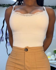 Lace Trim Seamless V-Neck Thong Bodysuit
