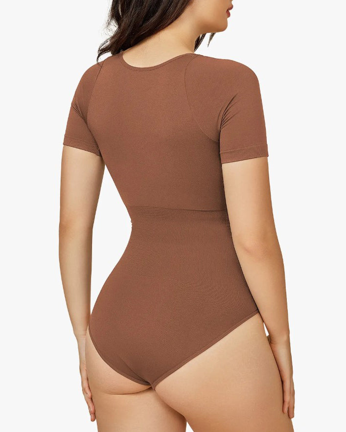 Round Neck Short Sleeve Slimming Shaping Thong Bodysuit