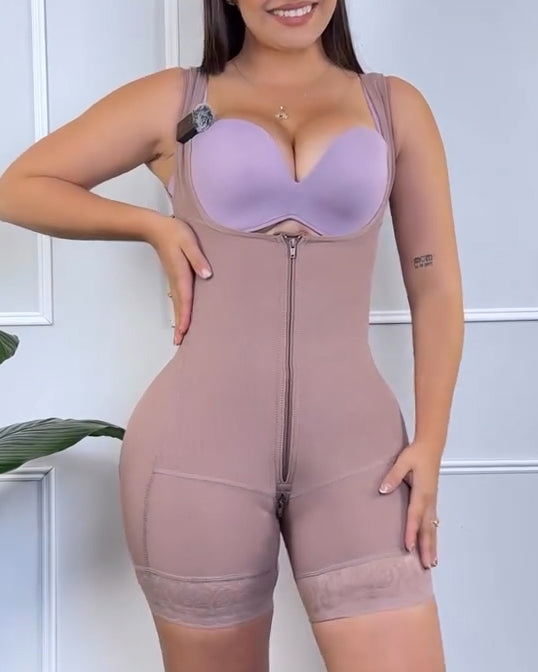 Tummy Sculpting Open Bust Front Zip Body Shaper