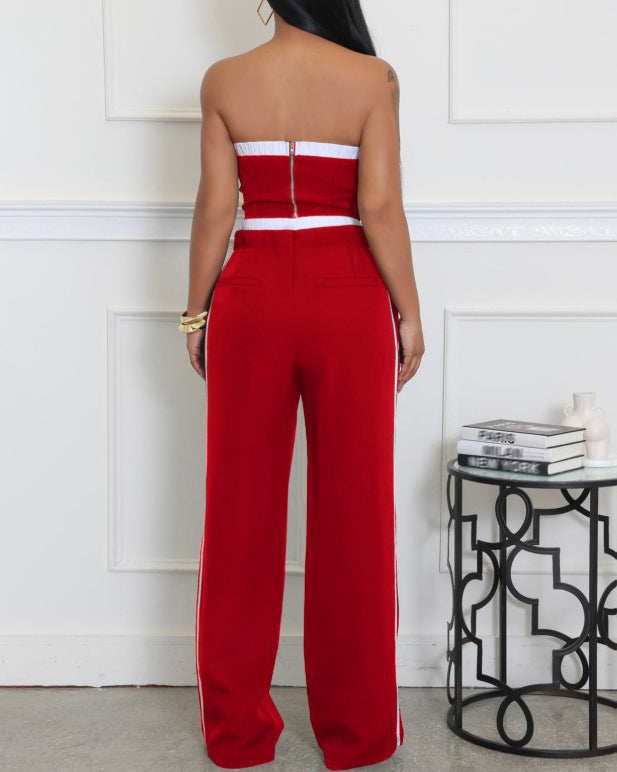 Stitching Style Tube Top Wide Leg 2 Piece Set