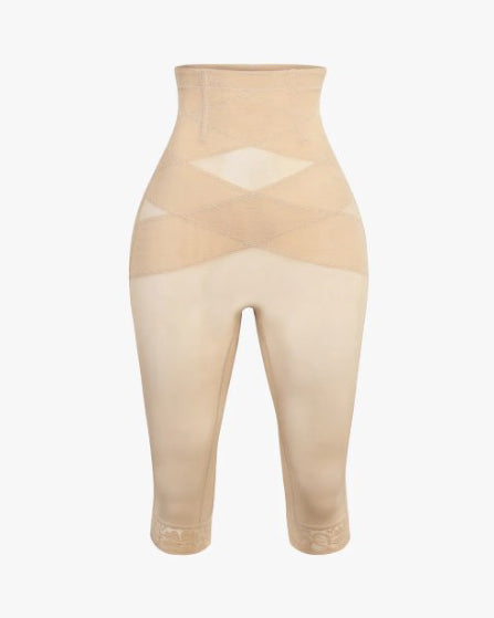 High Waist Lace Trim Sheer Mesh Shaper Pants