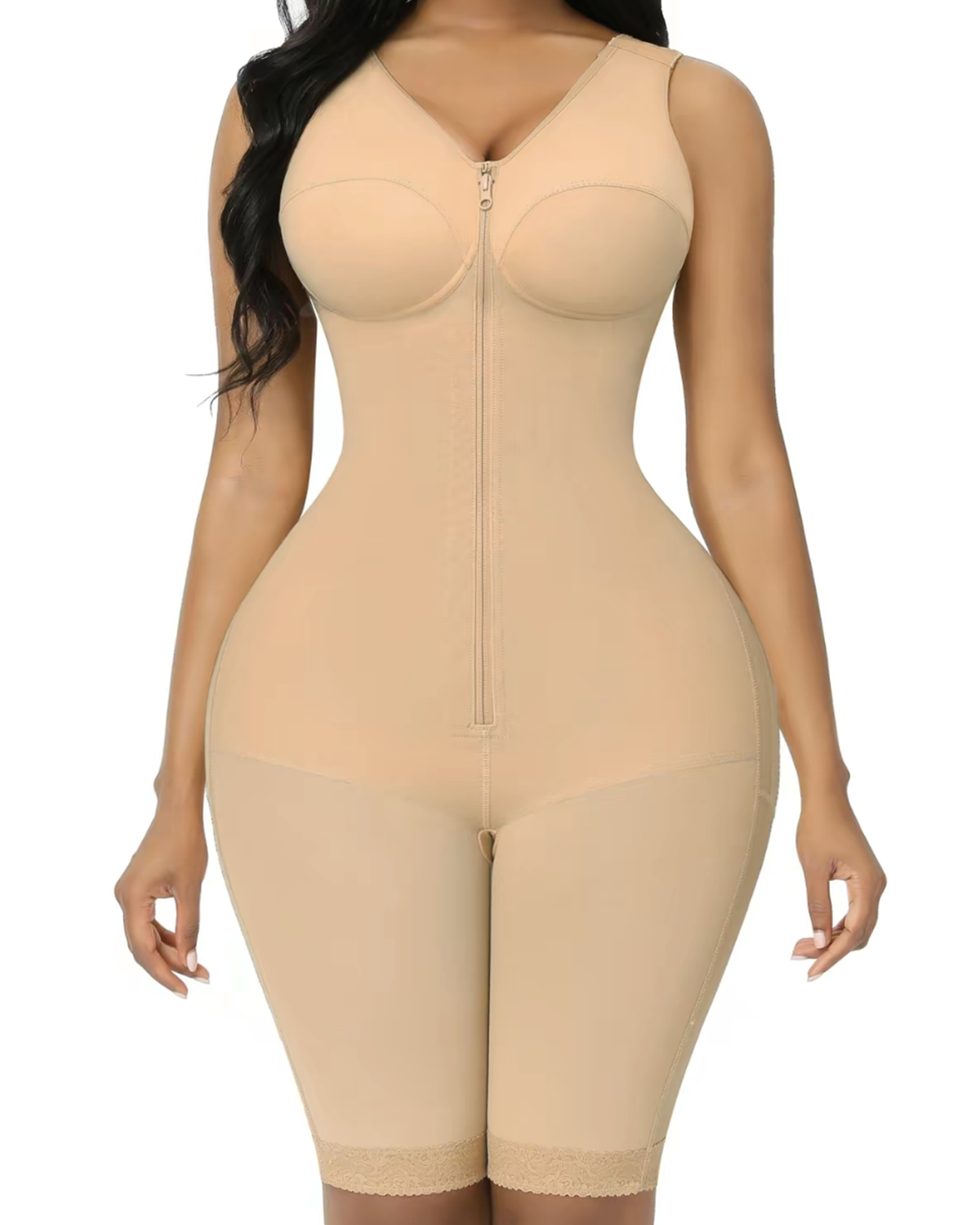 Front Zip Mid-Length Sleeveless Body Shaper