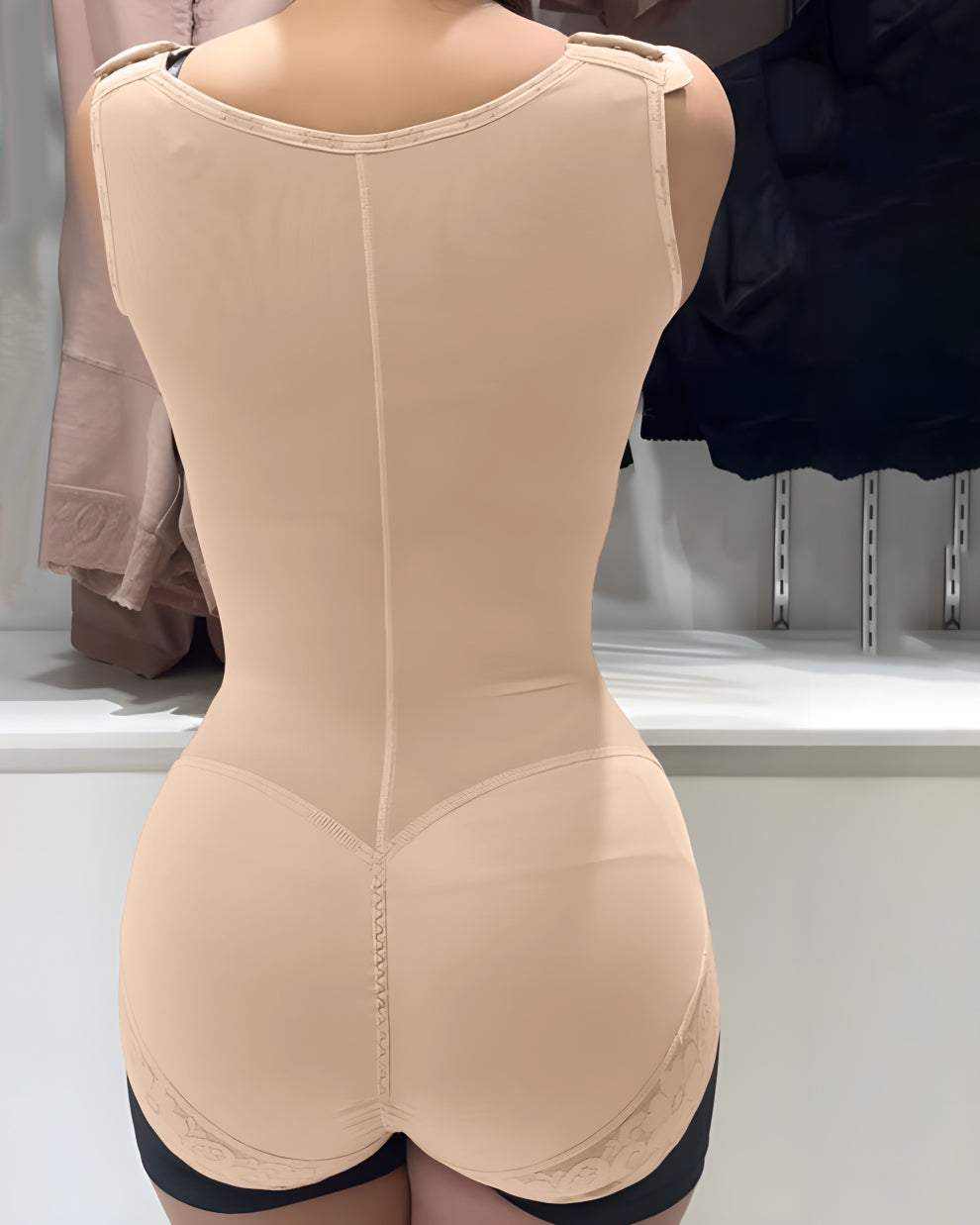 Tummy Control Butt-Lifting Slimming Short One-Piece  Hook Eye Shapewear With Wide Straps