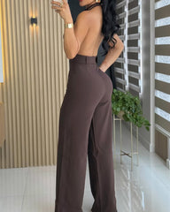 Lace Paneled Backless Wide-Leg Jumpsuit
