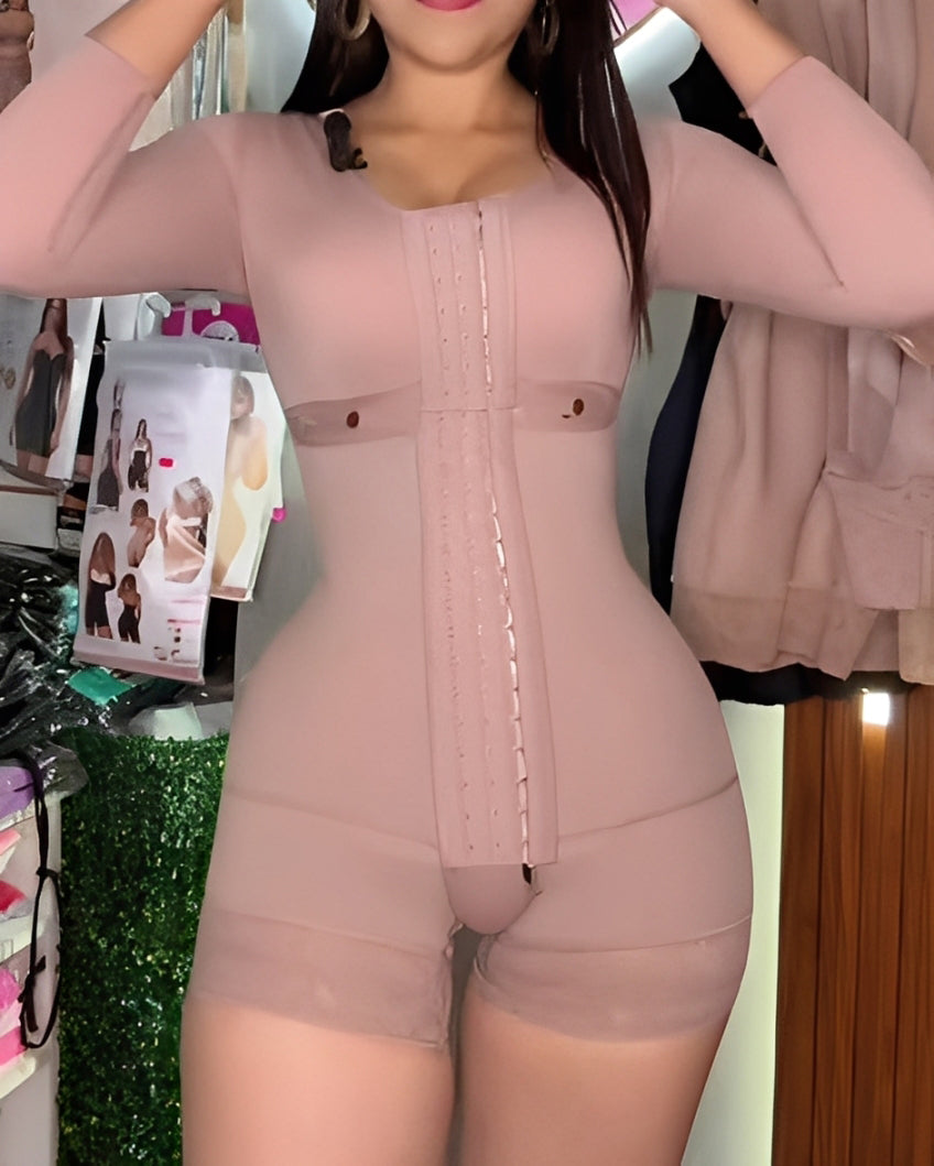 Long-Sleeved 3-Row Hook Eye Tummy Control Shapewear