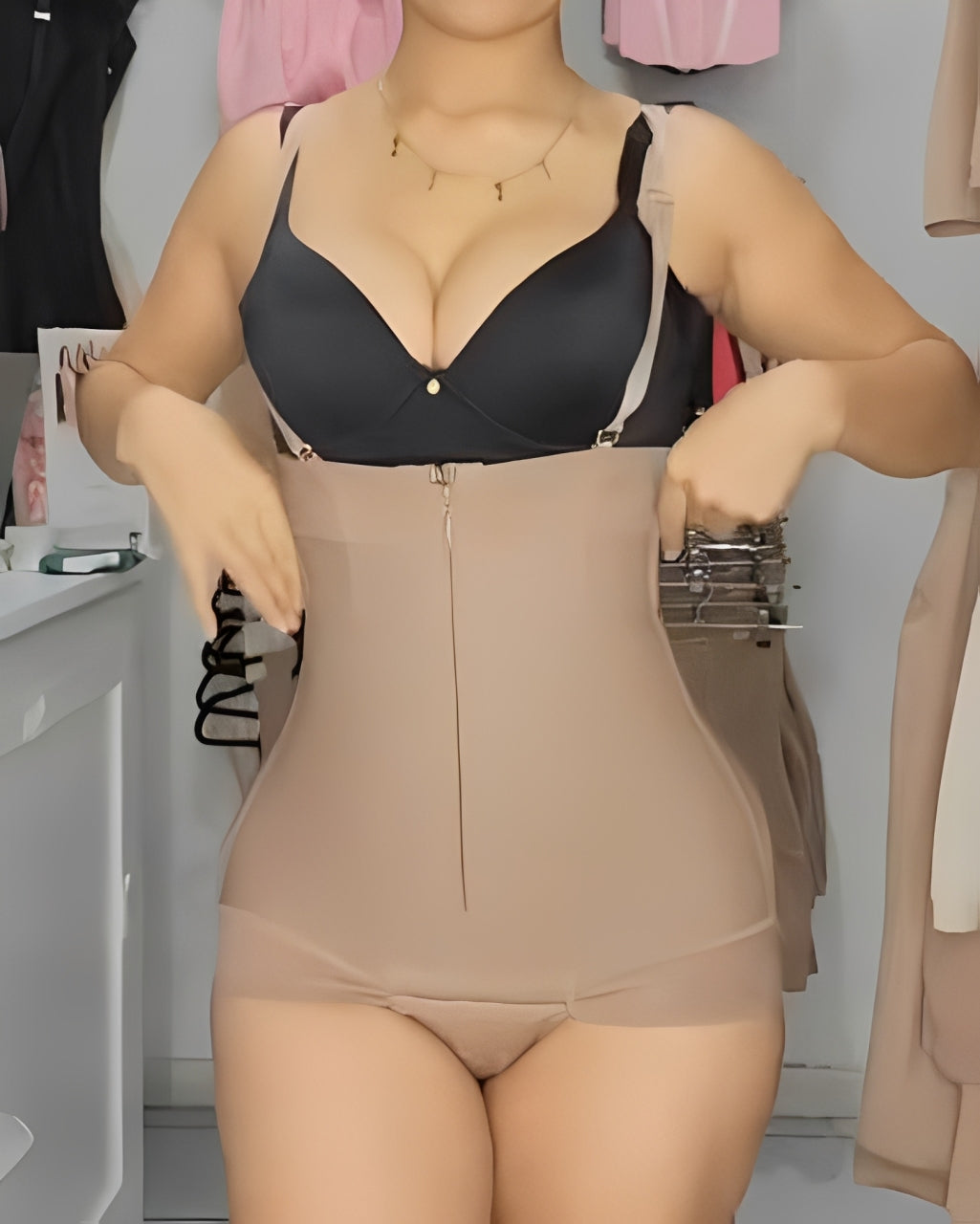 Strapless Front Zip Slimming Thong Body Shaper