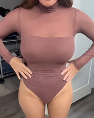 Ruched Sheer Mesh Slimming Shapewear Thong Bodysuit