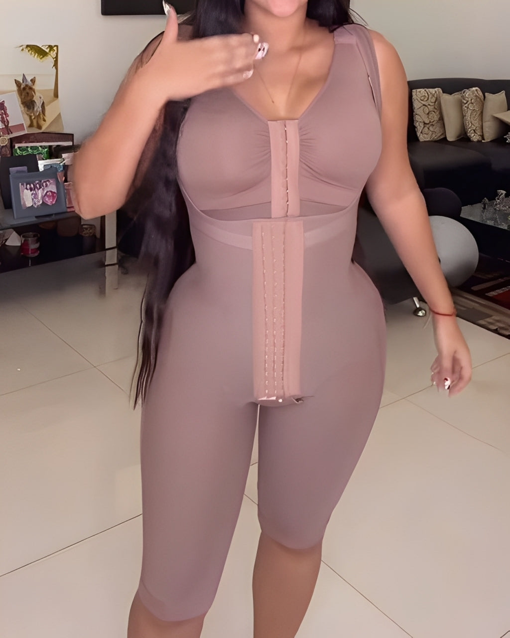 Open Chest Sleeveless Mid Length Body Shaper