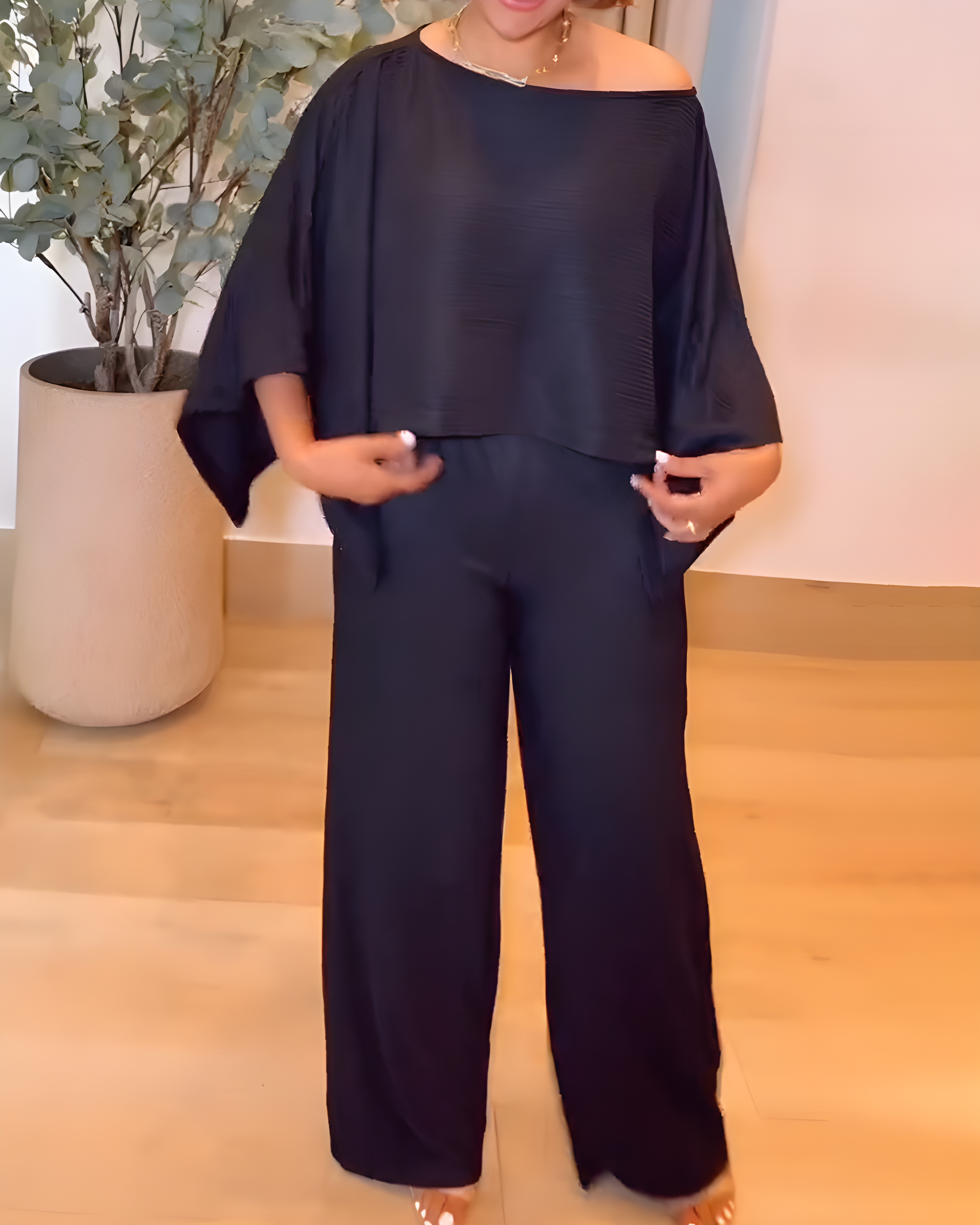 Off-Shoulder Top Wide-Leg Pants Casual Set