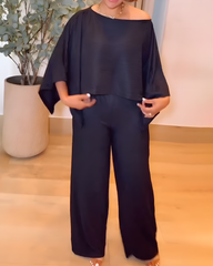 Off-Shoulder Top Wide-Leg Pants Casual Set