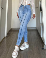 Front Zipper Hip-Lift Skinny Jeans