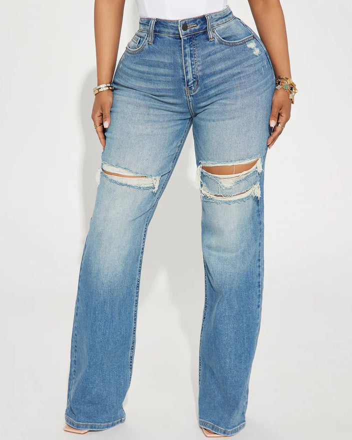 Ripped High-Waist Wide-Leg Jeans