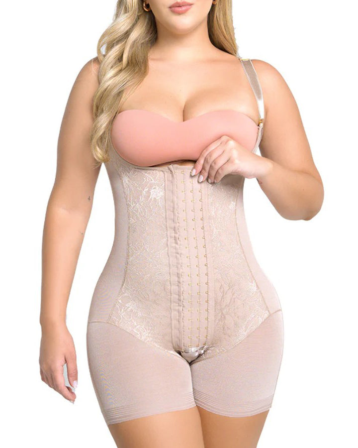 Tummy-Control Lace Hook-and-Eye Body Shaper