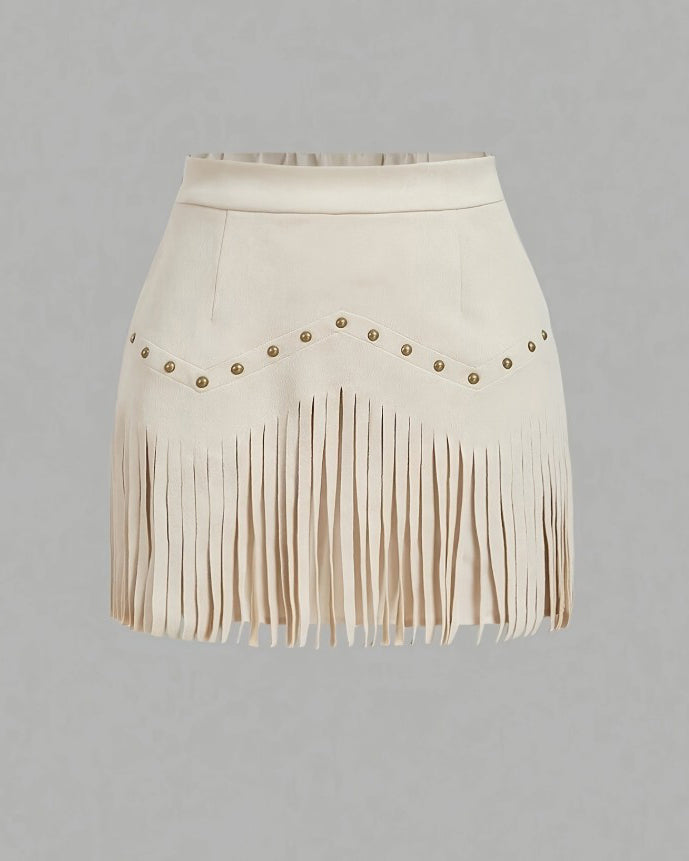 Rivet Tassel Faux Leather A-Line Skirt