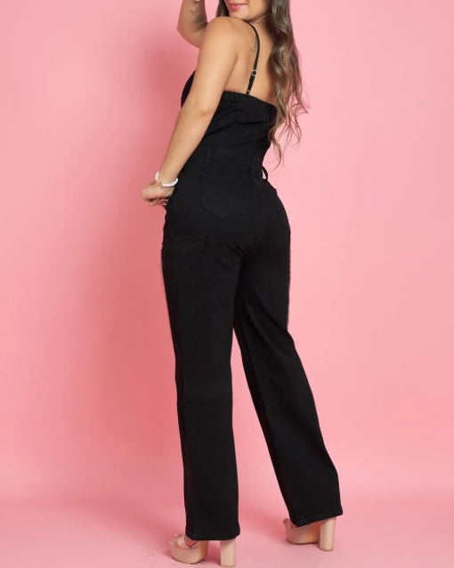 Slim-Fit Denim Wide-Leg Jumpsuit