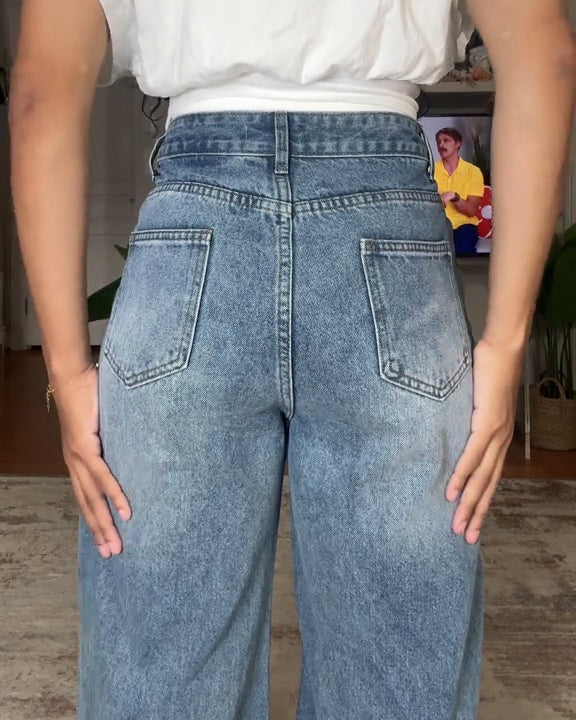 Multi-Button Straight Leg Jeans
