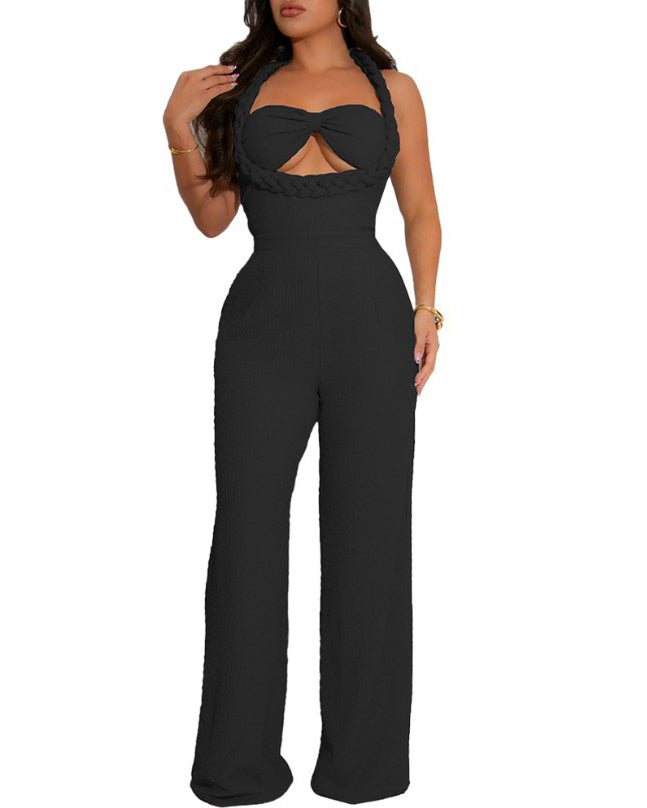 Braided Style Slip Sleeveless Loose Straight Jumpsuit