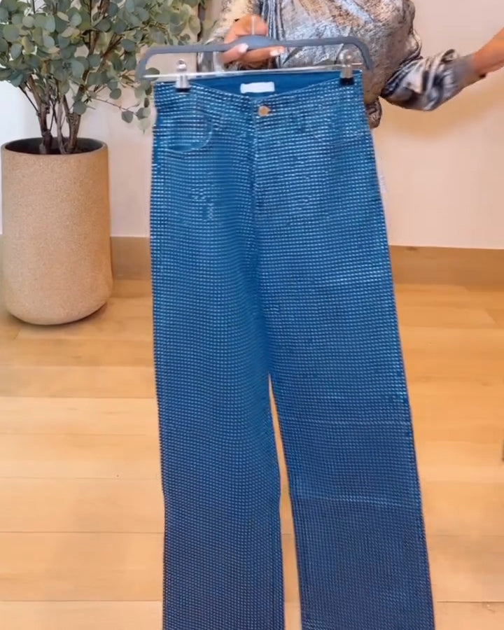 Rhinestone-Studded Sparkly Jeans