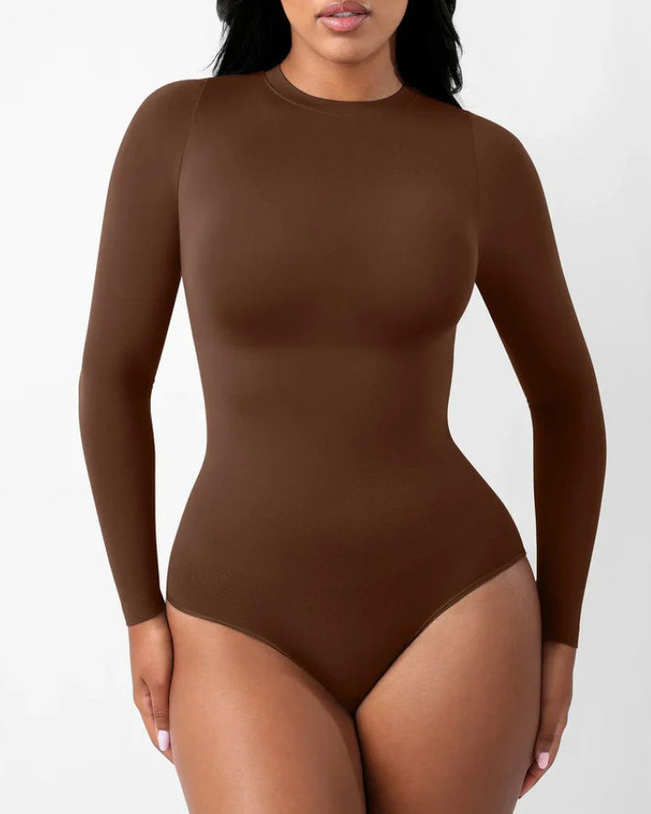 Seamless Comfort Round Neck Long-Sleeved Thong Shaper Bodysuit