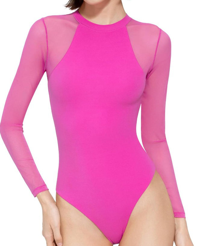 Long Sleeve Sheer Mesh Slimming Bodysuit