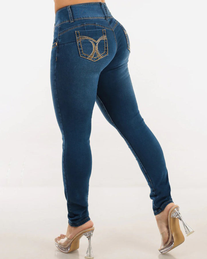 3-Rows Button Skinny Jeans