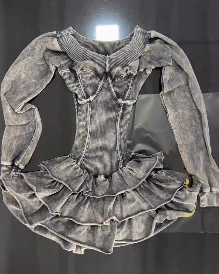 Long-Sleeved Ruffled Slim Fitted Dress