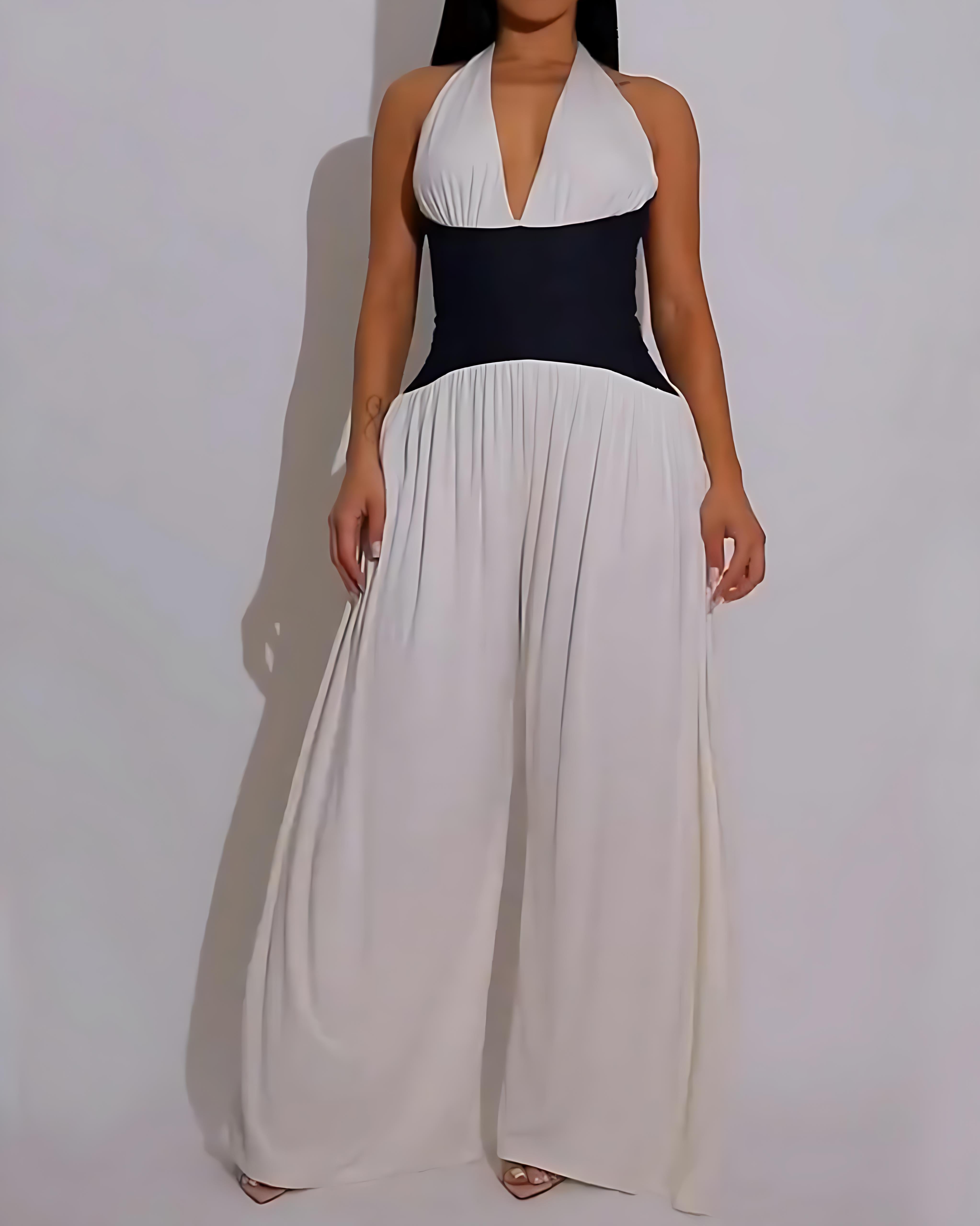 Halter Neck Waist Wide Leg Jumpsuit