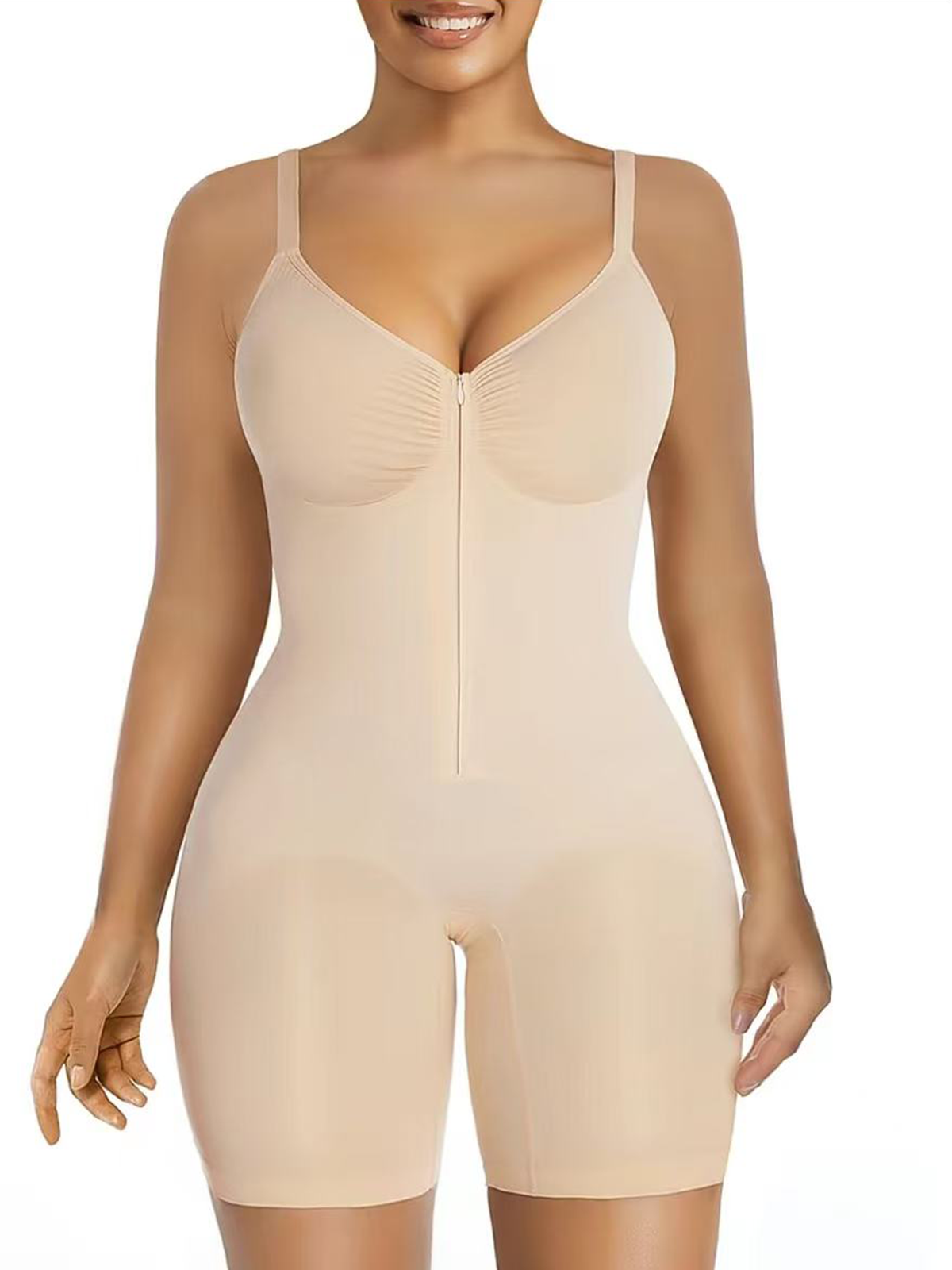 High Elastic Zipper Adjustable Straps Breathable Mesh Design Tummy Control Body Shaper