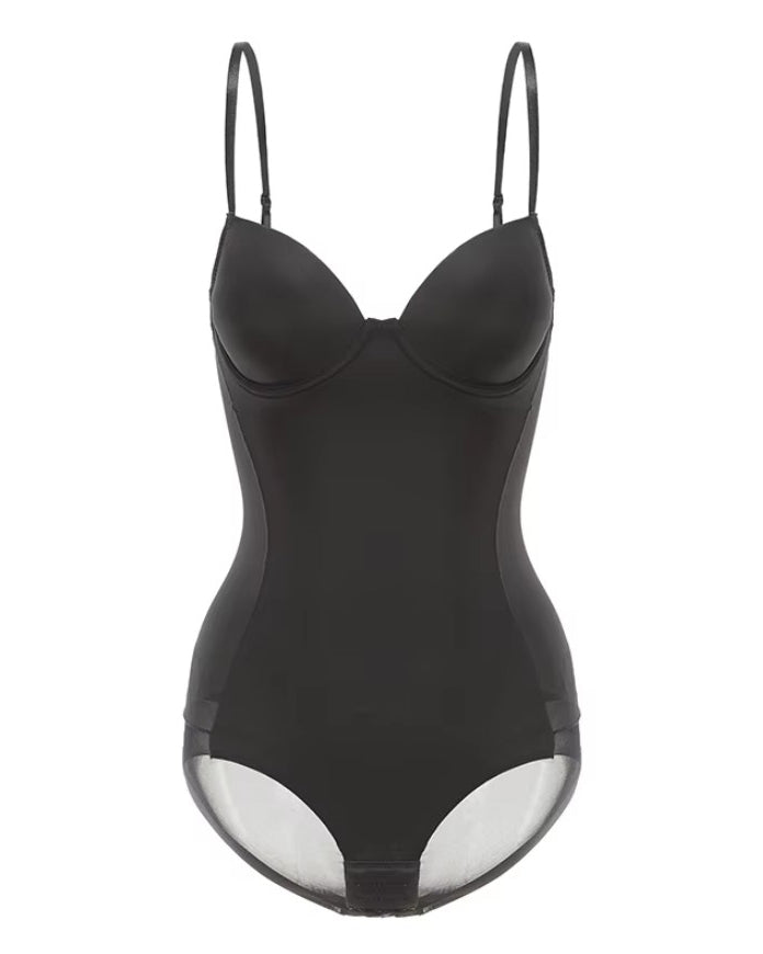 V-Neck Mesh Tummy Control Thong Shaping Bodysuit
