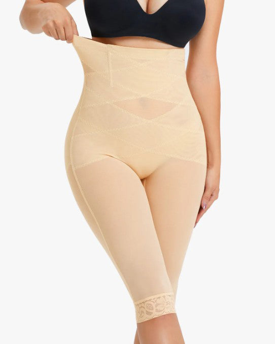 High Waist Lace Trim Sheer Mesh Shaper Pants