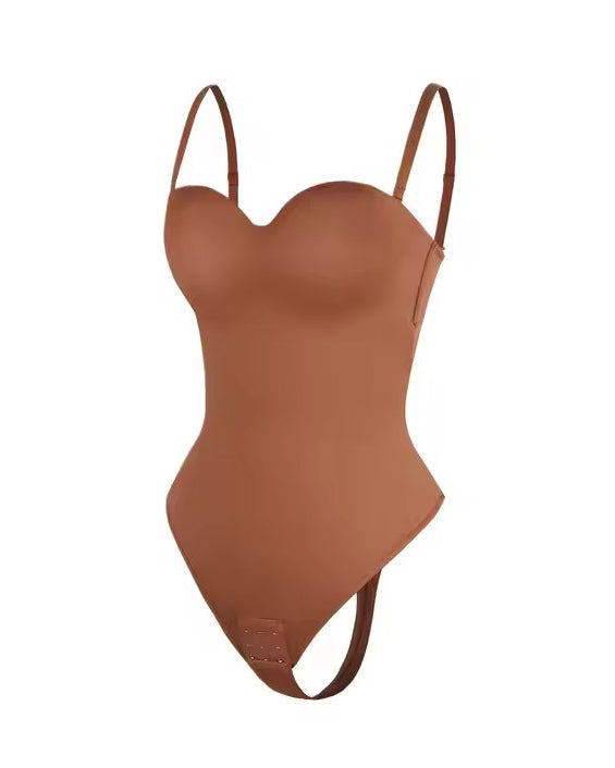 Removable Straps Satin Slimming Shapewear Thong Bodysuit