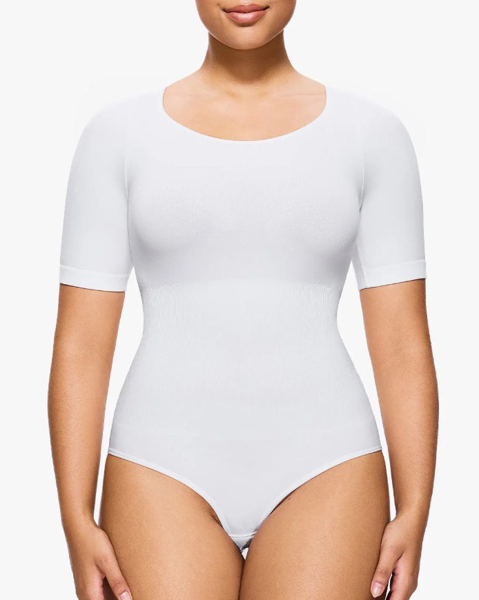Round Neck Short Sleeve Slimming Shaping Thong Bodysuit
