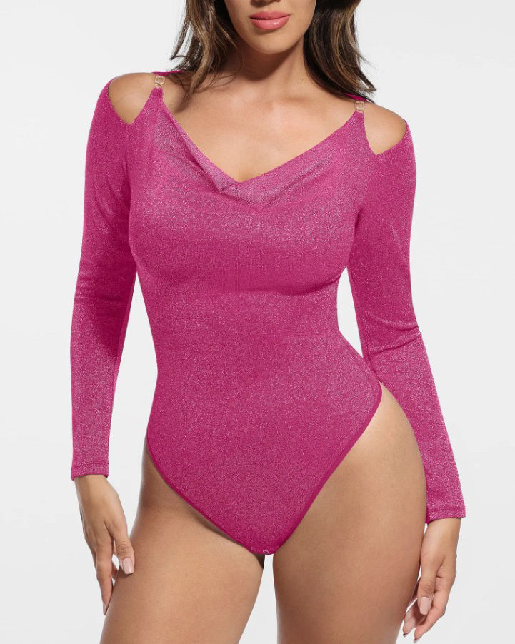 Shiny Long-Sleeved Slim-Fitting Bodysuit