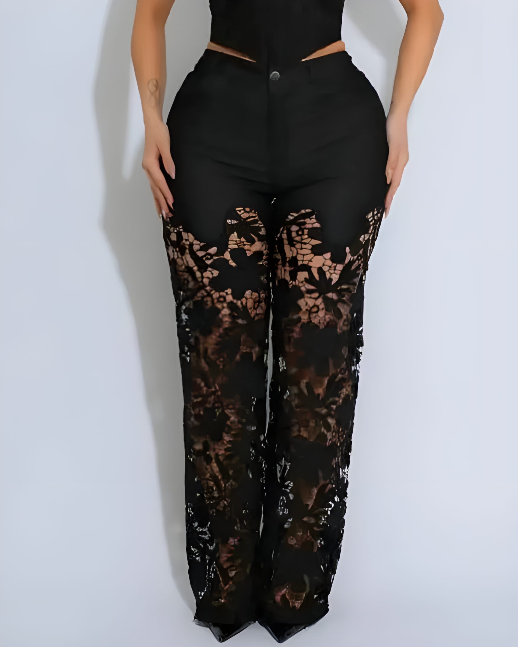 Lace Cutout Wide Leg Jeans