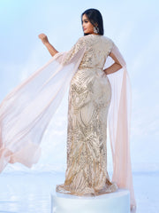 Plus Size Cold Shoulder Beaded Chain Cocktail Dress